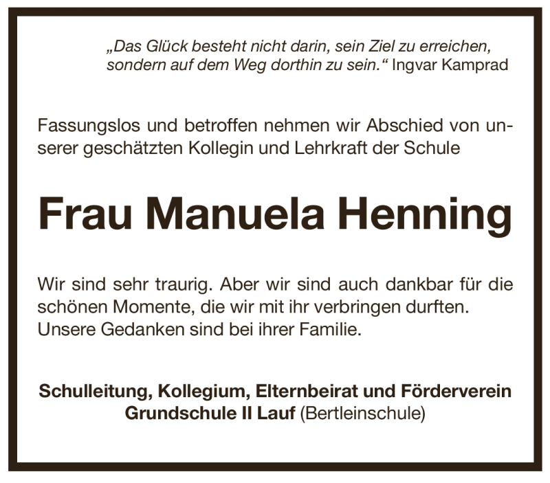  Traueranzeige für Manuela Henning vom 13.03.2012 aus Pegnitz-Zeitung
